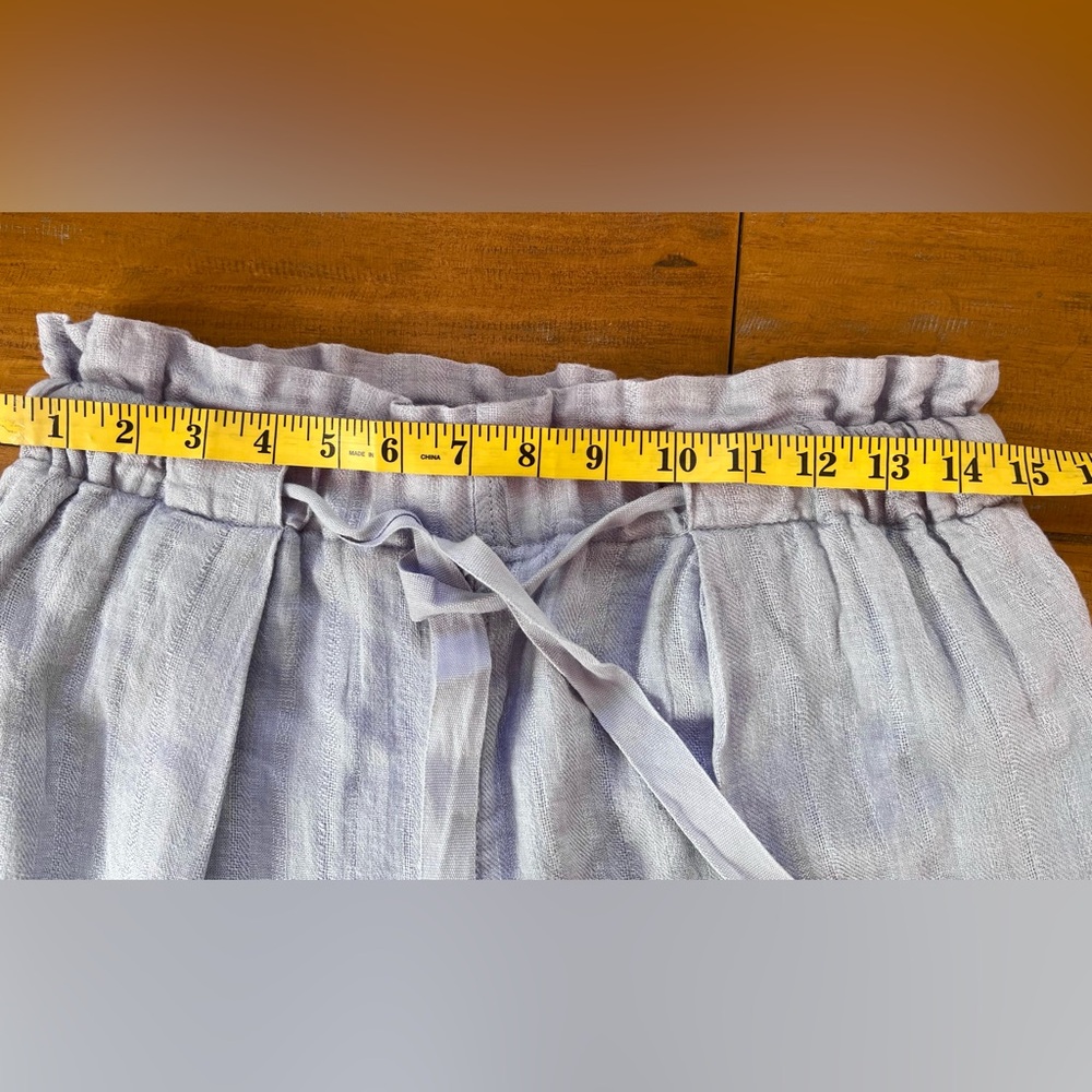 Free People Only Over You Linen Pant in Blue Pearl Tie Bag Waist Straight Leg - Picture 11 of 14